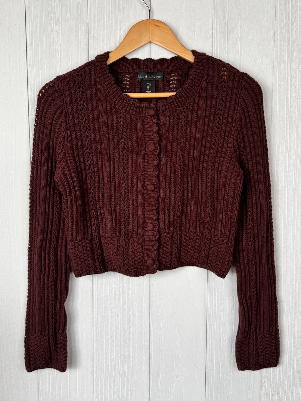 House of Harlow 1960 Women’s Chocolate Brown Cropped Knit Cardigan